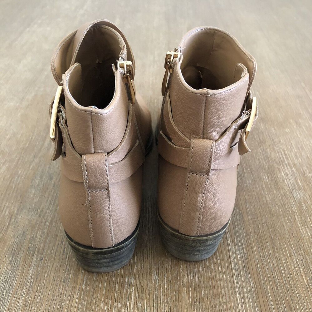 Franco Sarto Booties Womens 6.5 M Shandy Leather Boots Buckle Almond Toe Tan - Picture 5 of 16